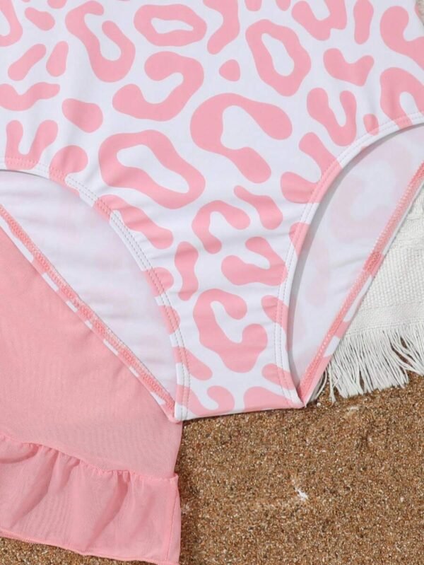 Bañador una pieza con estampado de leopardo ribete con fruncido con falda - Imagen 2