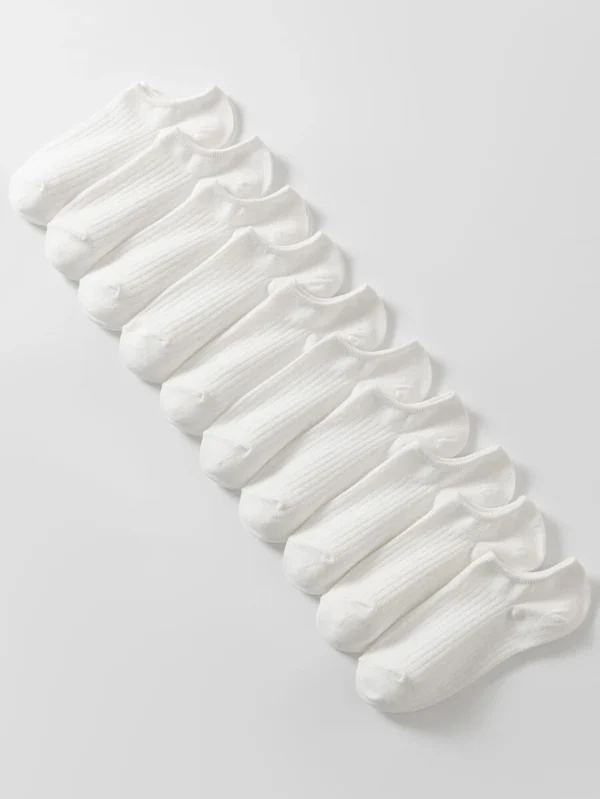 10 pares de calcetines de corte bajo blanco de rayas de mujeres