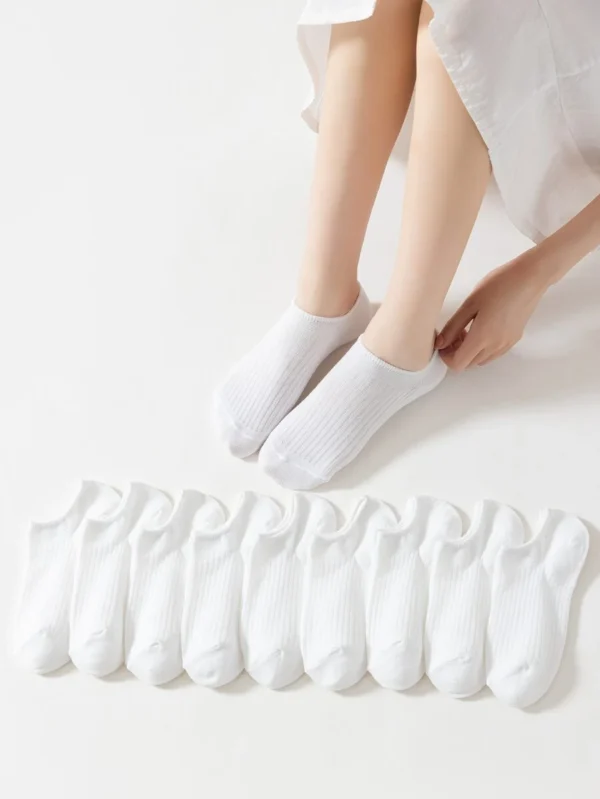 10 pares de calcetines de corte bajo blanco de rayas de mujeres - Imagen 2