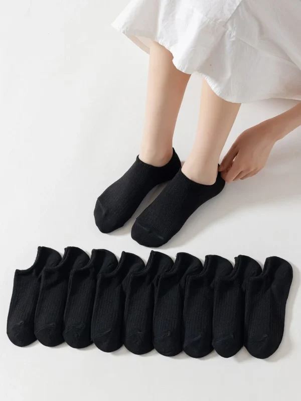 10 pares de calcetines negros de rayas corte bajo de mujeres - Imagen 3