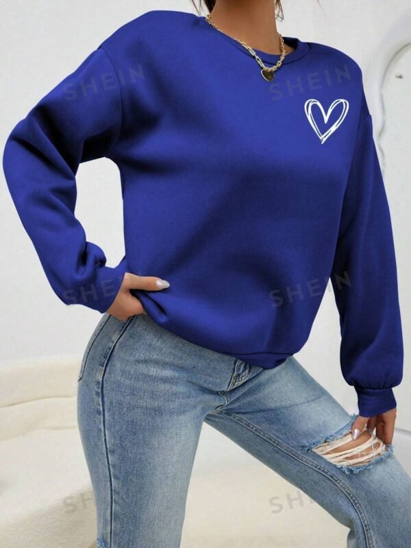 Sudadera con estampado de corazón y hombros caídos - Imagen 2
