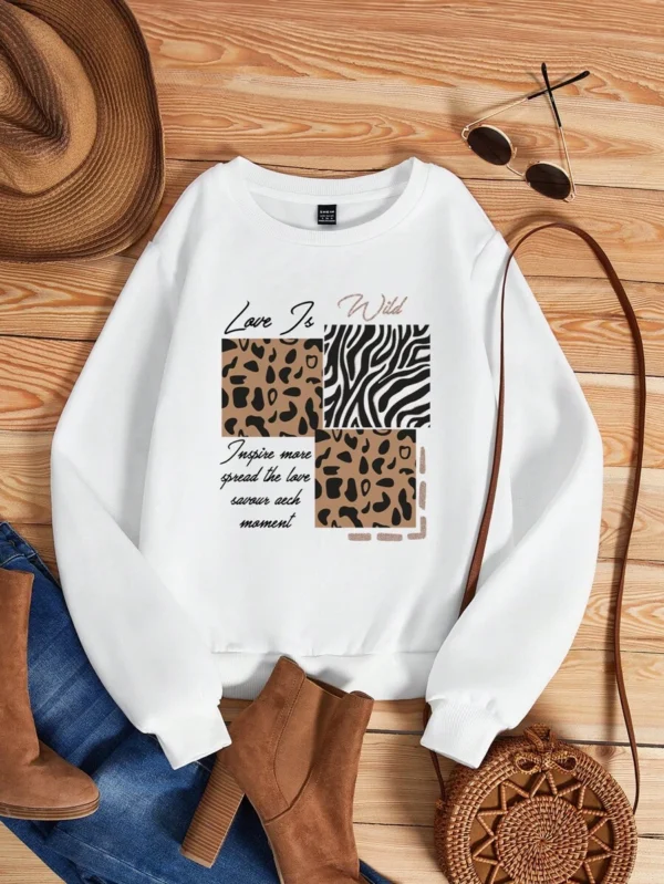 Sudadera holgada para mujer con estampado de cebra blanca