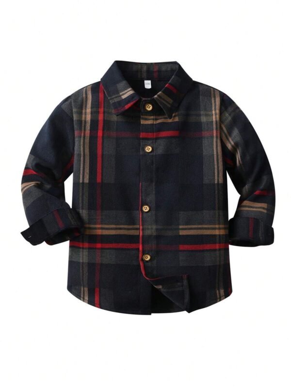 Camisa con estampado de cuadros con botón delantero para niño
