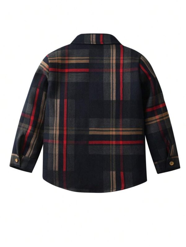 Camisa con estampado de cuadros con botón delantero para niño - Imagen 2