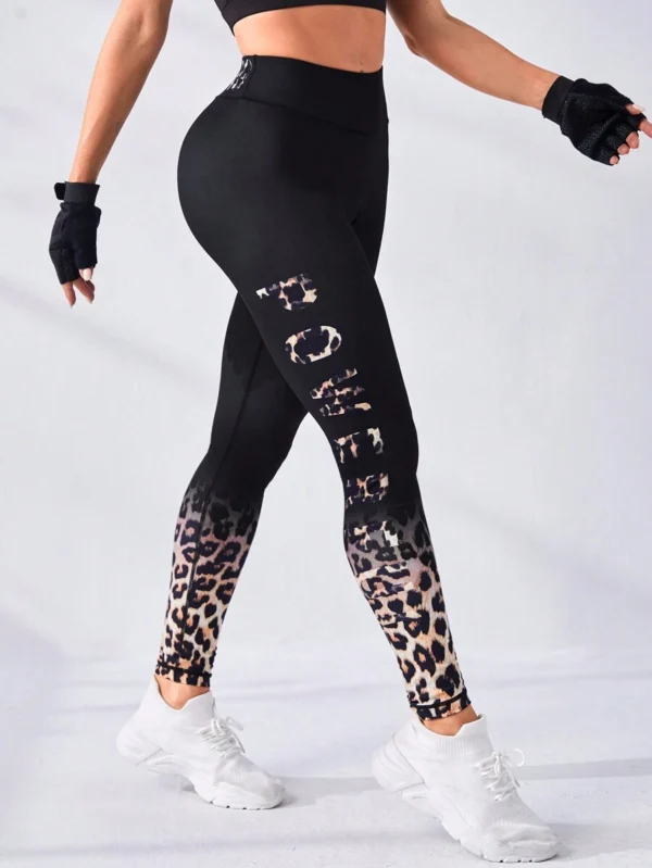 Leggings deportivos con estampado de leopardo de cintura ancha