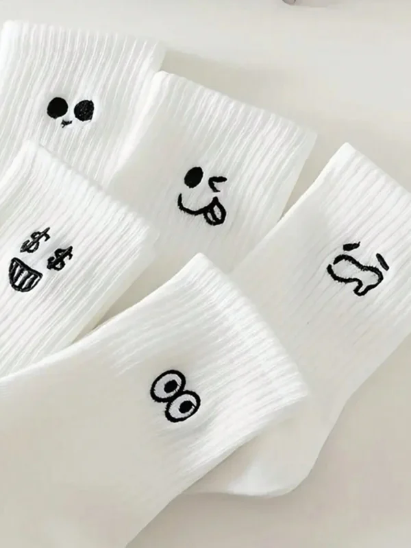 5 Pares De Calcetines Blancos Divertidos Con Cara Graciosa - Imagen 2