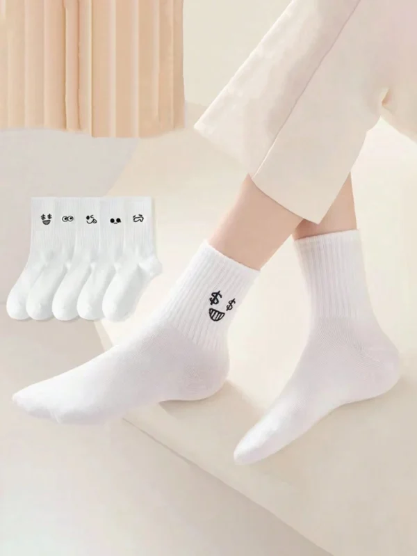 5 Pares De Calcetines Blancos Divertidos Con Cara Graciosa - Imagen 3