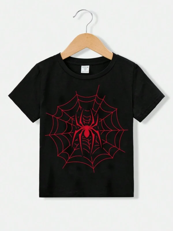 Camiseta De Cuello Redondo Con Diseño De Telaraña Para Niños