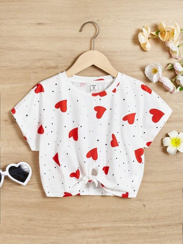 Camiseta Holgada Con Estampado De Corazones Para Niña