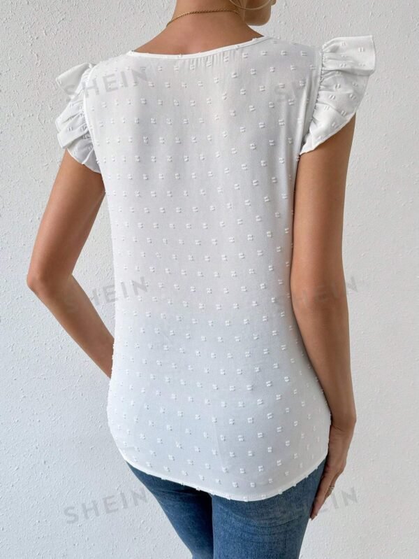 Blusa De Cuello Redondo Con Volante Para Mujer - Imagen 3