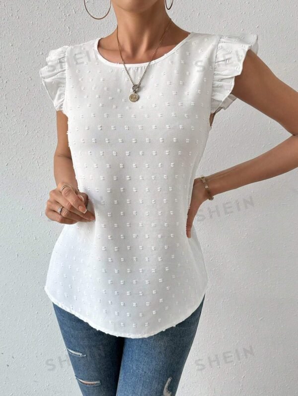 Blusa De Cuello Redondo Con Volante Para Mujer - Imagen 2