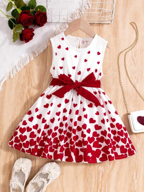 Vestido de niña joven sin mangas con estampado de corazones