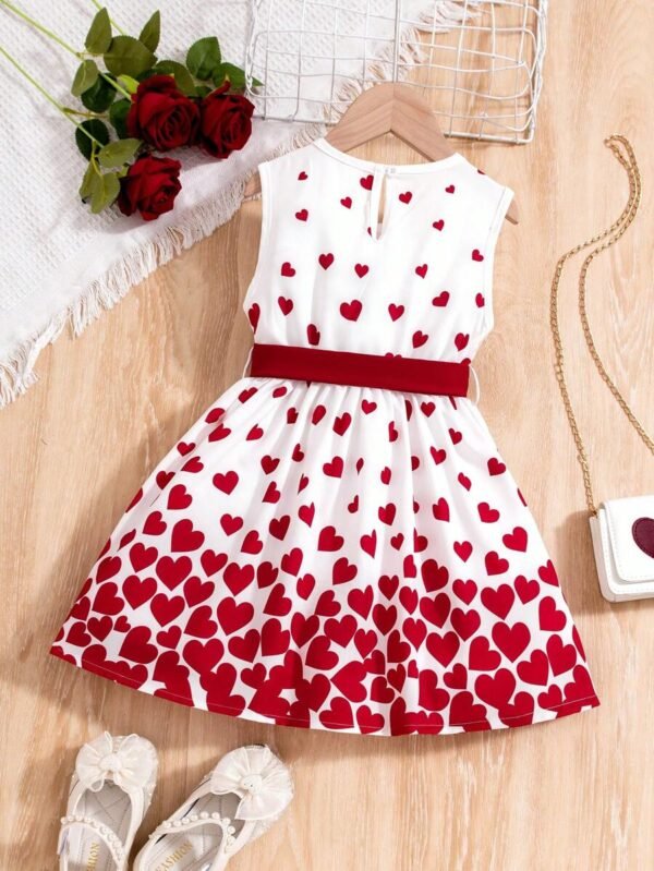 Vestido de niña joven sin mangas con estampado de corazones - Imagen 3