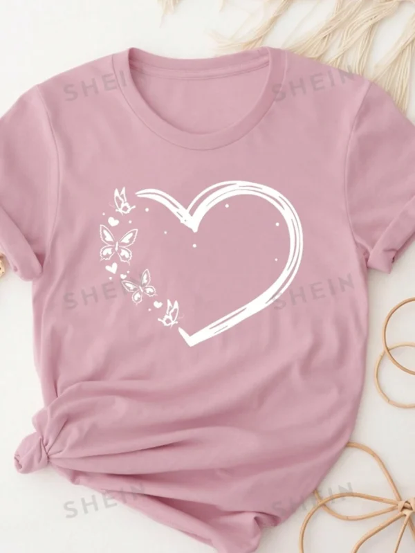 Camiseta de gráfico de mujer de manga corta con cuello redondo
