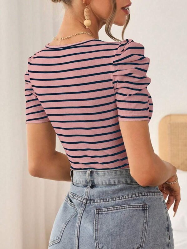 Camiseta con estampado de rayas de manga farol para chicas - Imagen 3