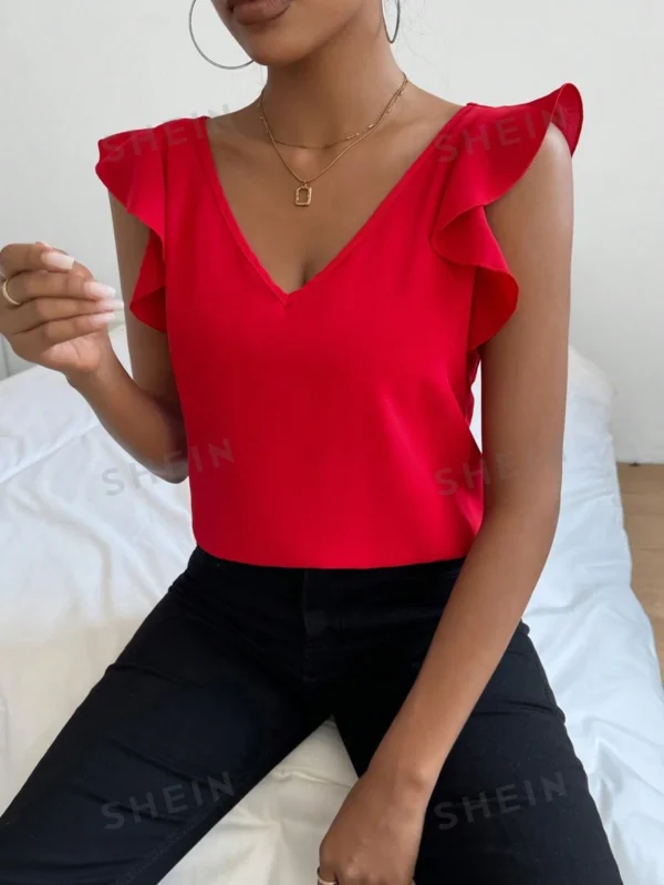 Blusa De Mujer Con Decoración De Dobladillo Con Volantes