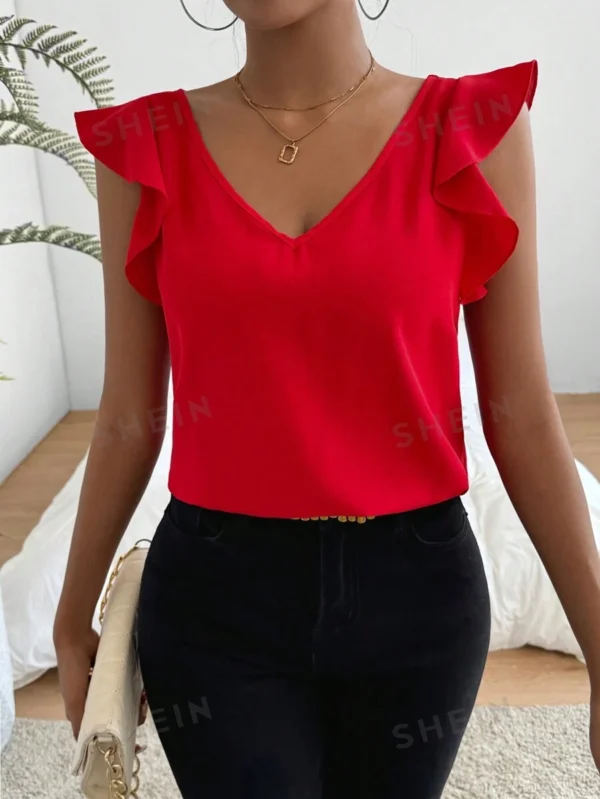 Blusa De Mujer Con Decoración De Dobladillo Con Volantes - Imagen 3