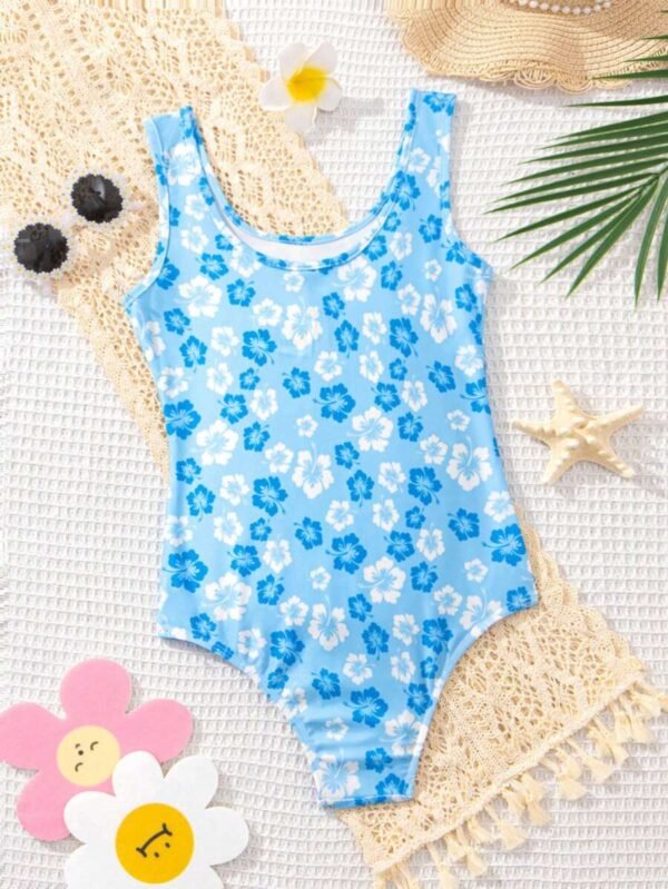 Traje De Baño De Una Pieza Estilo Suéter Tejido Casual Para Niñas - Imagen 3