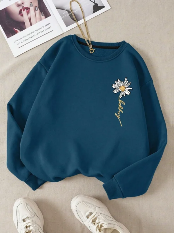 Sudadera con cierre y estampado floral y de letras