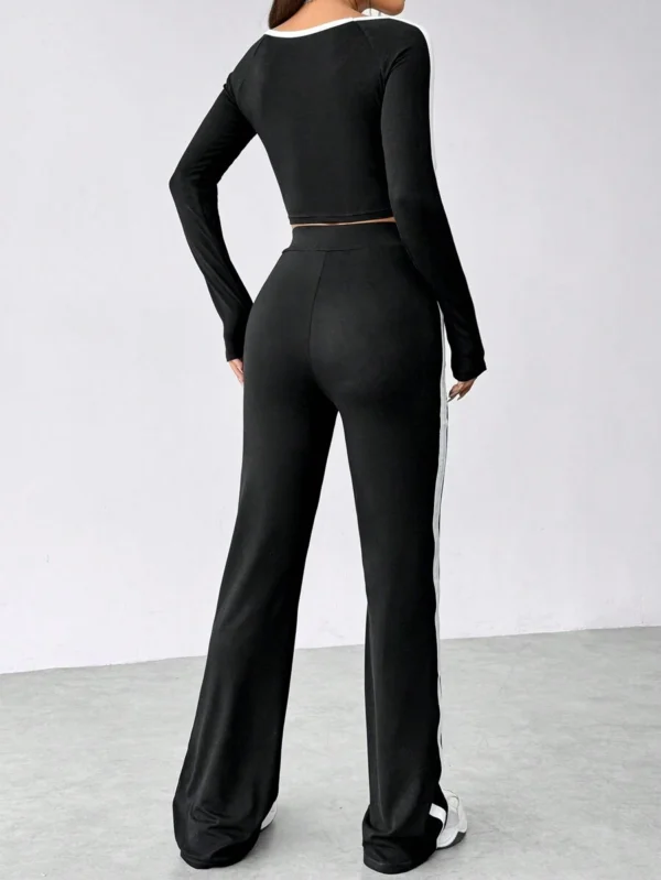 Conjunto De Blusa Corta De Manga Larga Y Pantalón Para Mujer - Imagen 2