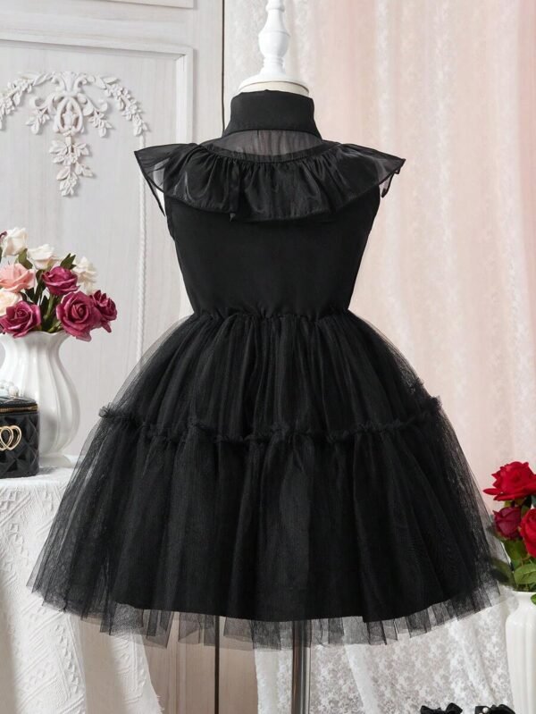 Vestido negro con cuello de malla para niña - Imagen 3