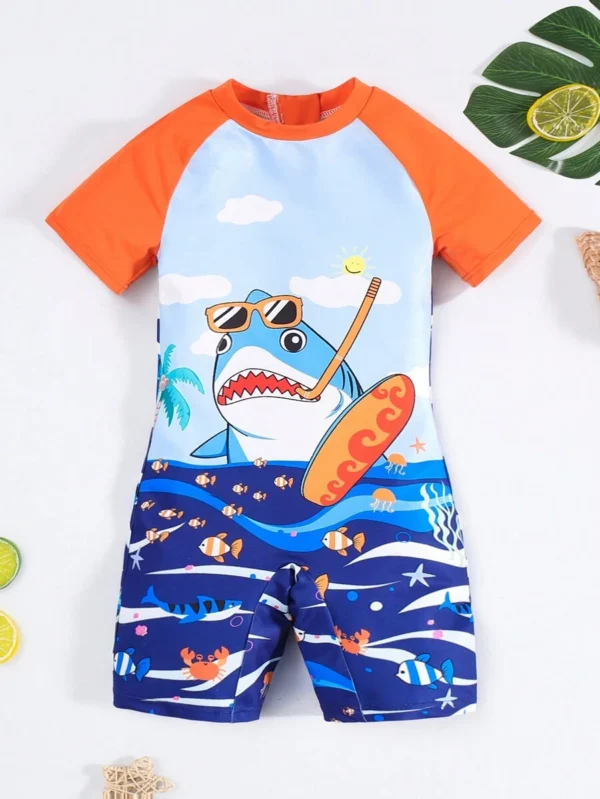 Traje De Baño Transpirable Con Estampado De Tiburón Para Niños