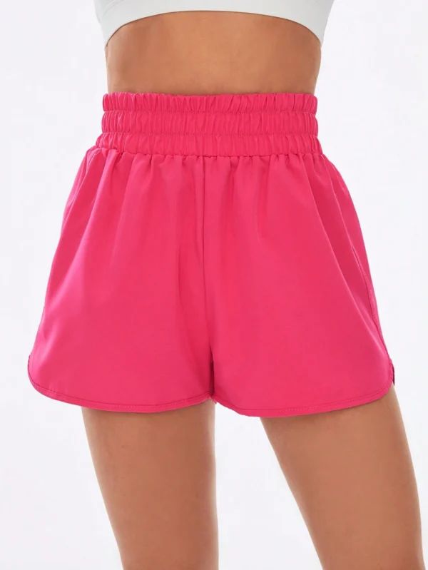 Shorts cortos deportivos fluidos de cintura elástica de unicolor - Imagen 2