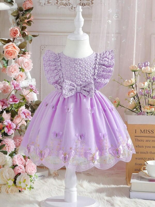 Vestido Floral Elegante De Malla Para Niña Bebé