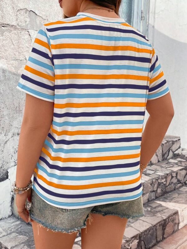 Camiseta Corta Casual De Verano Con Rayas De Bloques De Colores - Imagen 2