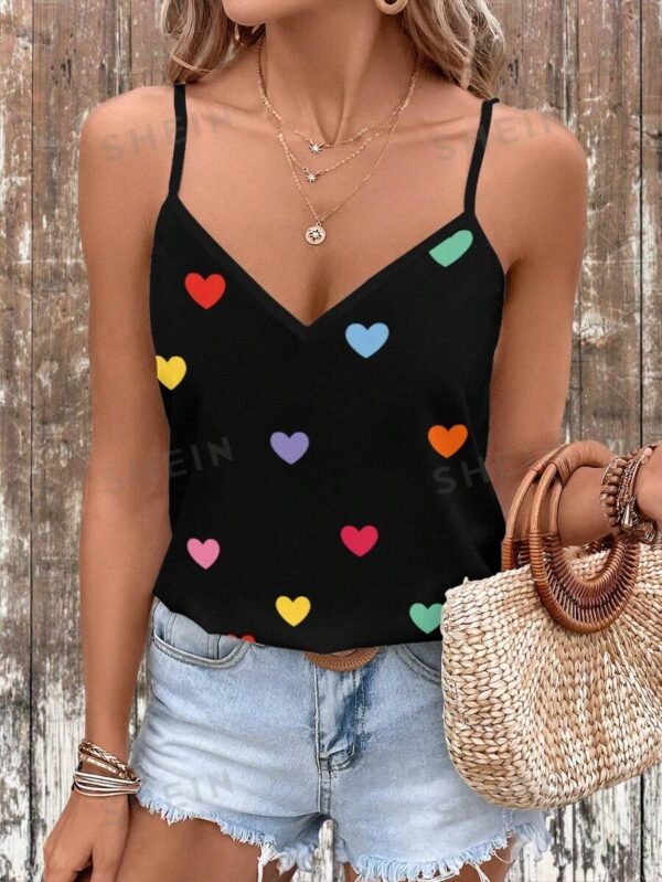 camiseta Tipo Camisola Con Cuello En V Y Estampado De Corazones