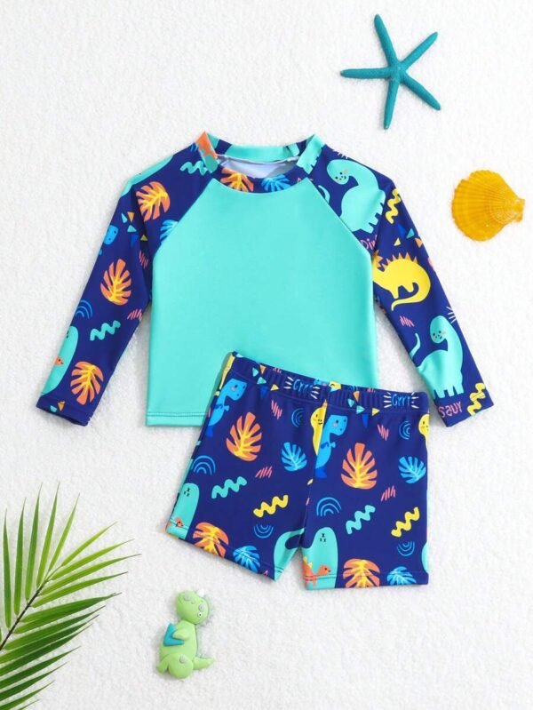 Traje De Baño De Niño Pequeño Con Parche Y Estampado De Plantas