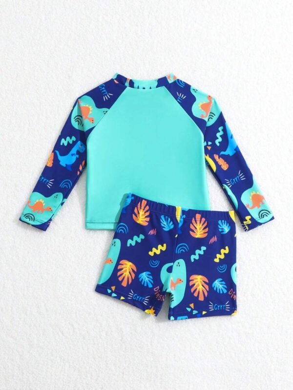 Traje De Baño De Niño Pequeño Con Parche Y Estampado De Plantas - Imagen 3