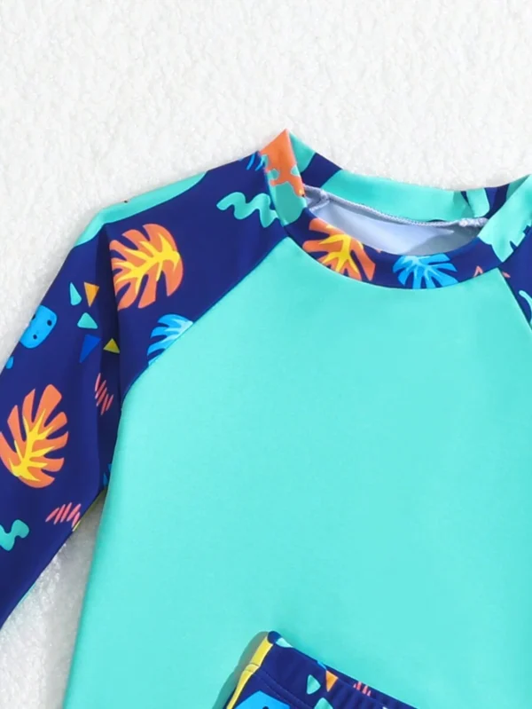 Traje De Baño De Niño Pequeño Con Parche Y Estampado De Plantas - Imagen 2