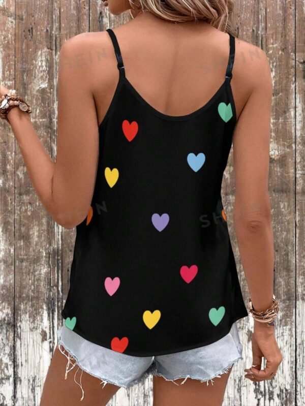 camiseta Tipo Camisola Con Cuello En V Y Estampado De Corazones - Imagen 3