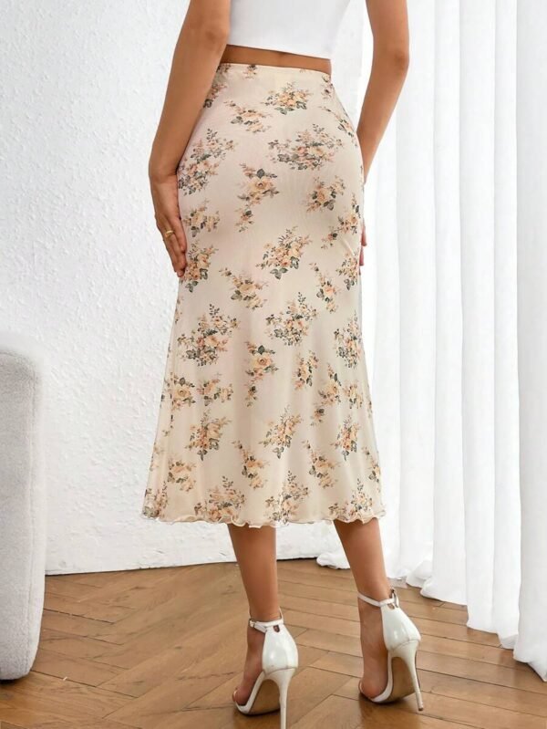 Falda de malla con estampado floral con cinturilla elástica para mujer - Imagen 3