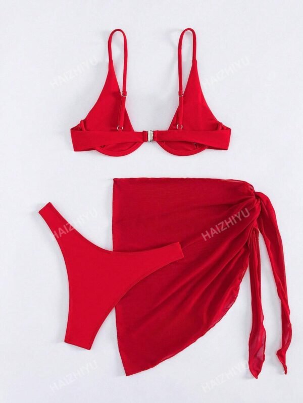 Conjunto de 3 piezas para playa en unicolor para mujer - Imagen 3