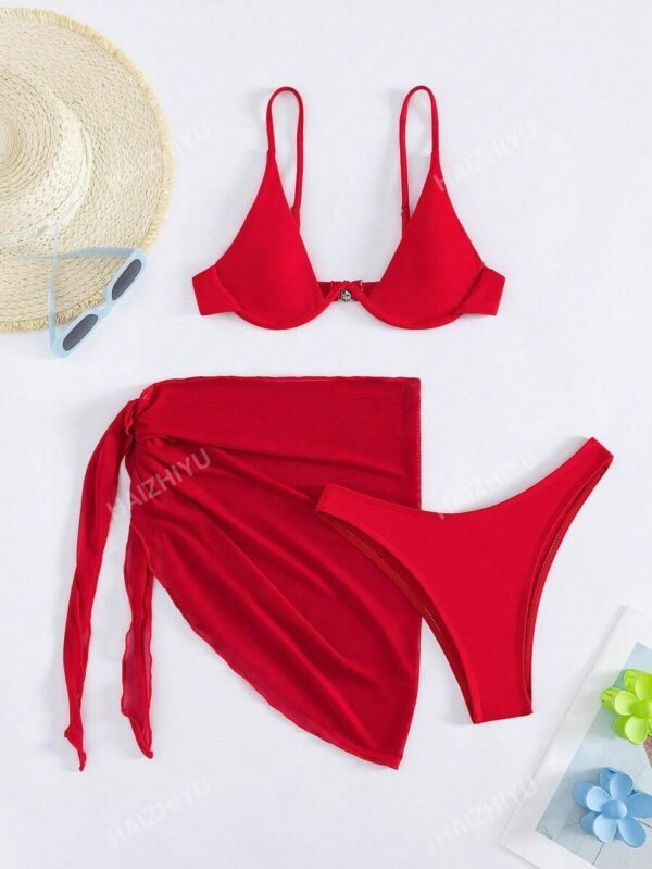 Conjunto de 3 piezas para playa en unicolor para mujer