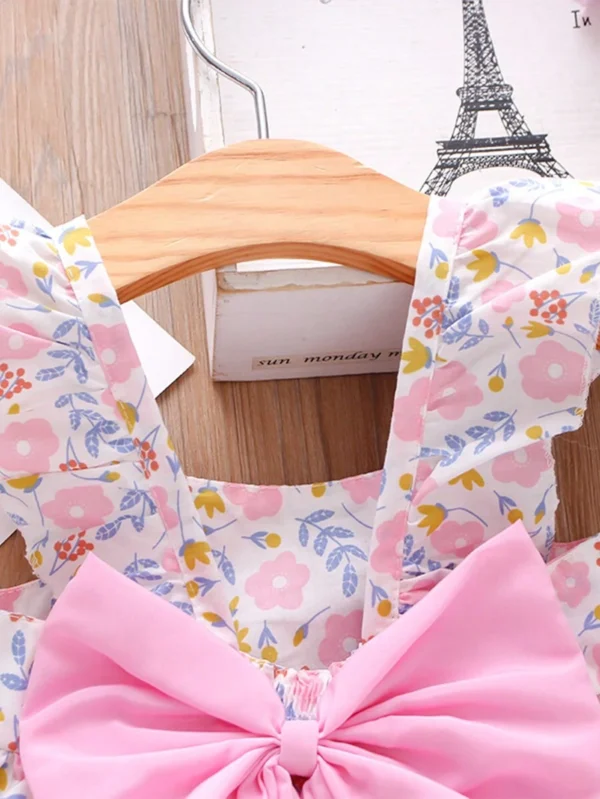 Conjunto de vestido con estampado floral y gorro para niña bebé - Imagen 2