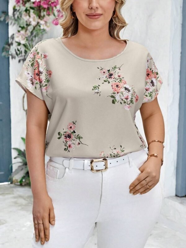 Blusa estampada con flores para mujeres de talla grande