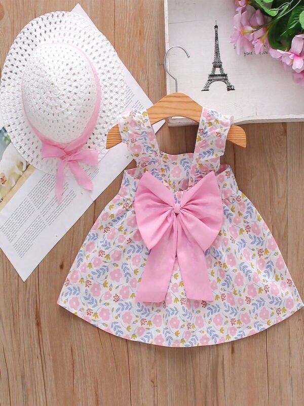 Conjunto de vestido con estampado floral y gorro para niña bebé