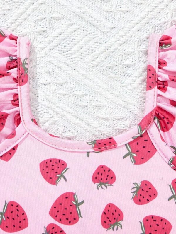 Traje de baño con estampado de fresa y mangas cortas para niña bebé - Imagen 2