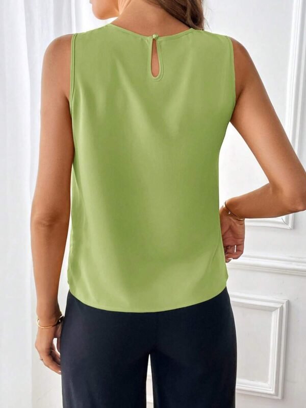 Blusa casual sin mangas de cuello redondo de unicolor - Imagen 3