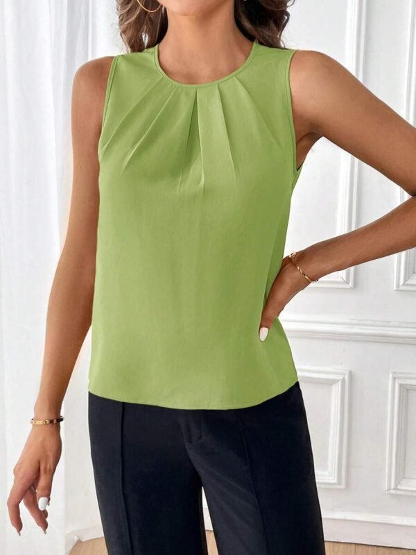 Blusa casual sin mangas de cuello redondo de unicolor - Imagen 2