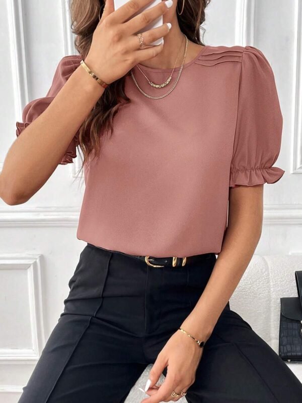 Blusa de manga corta de verano casual de cuello redondo