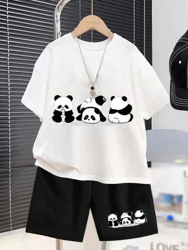 Camiseta de manga corta con estampado de panda y shorts para niños