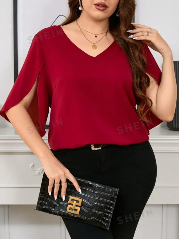 Blusa con cuello en V y color liso unicolor para mujer