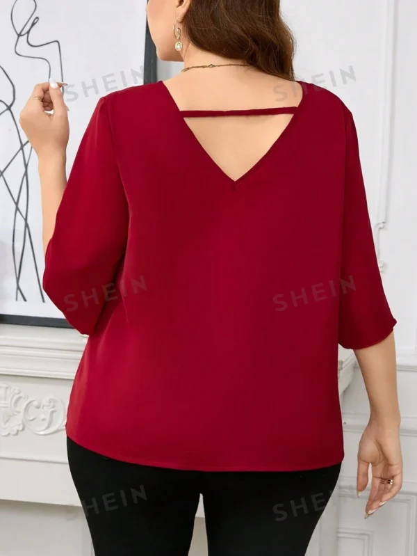 Blusa con cuello en V y color liso unicolor para mujer - Imagen 3