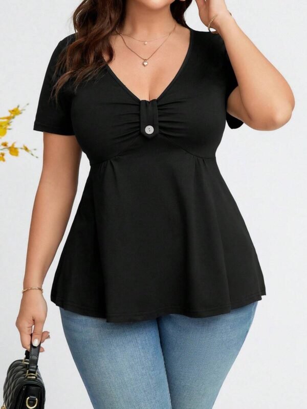 Blusa casual para mujer con cuello en V de unicolor