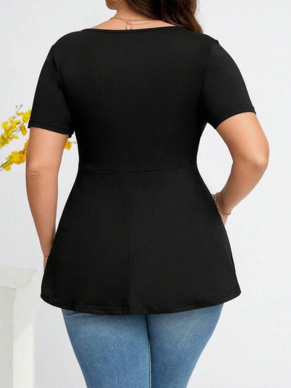 Blusa casual para mujer con cuello en V de unicolor - Imagen 3