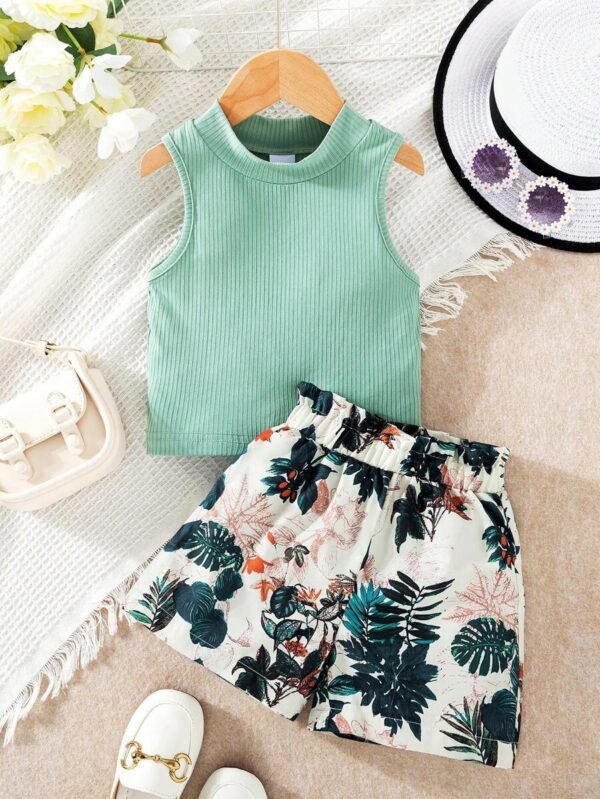 Conjunto de top de tirantes unicolor y shorts para niña